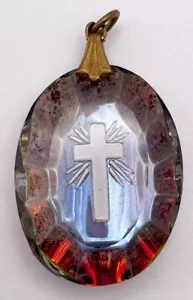 Vintage antiker Kreuz Intaglio geschliffen Kristallglas Anhänger 1930er 1,25" - Bild 1 von 5