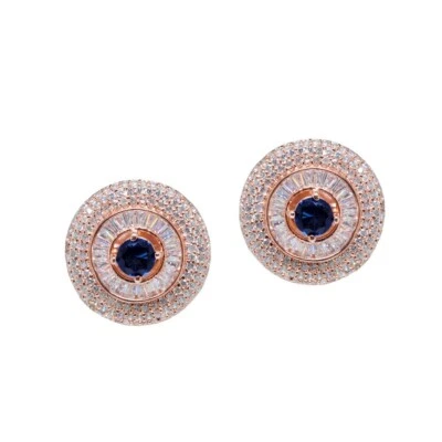 White Topaz & Sapphire Studded Round Shape Earrings For Girls & Women FE-1208 - Image 1 of 4