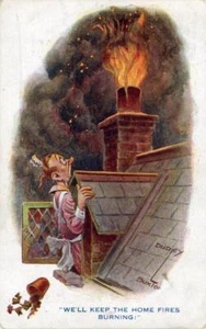 POSTAL DE CÓMIC PATRIÓTICO IMPRESA DE LA PRIMERA GUERRA MUNDIAL, DUDLEY BUXTON, MANTENER ARDIENDO LOS FUEGOS DOMÉSTICOS - Imagen 1 de 2
