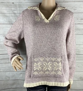 Woolrich Sweater Medium Purple White Marled Snowflake Design Front Pocket Collar - Picture 1 of 12