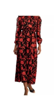 Vestido maxi INC feminino vermelho floral longo ocasião especial tamanho 6 caprichoso - Imagem 1 de 4