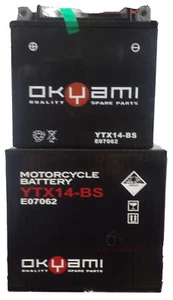 Battery OKYAMI YTX14-BS 12V 12AH Honda VT Shadow Spirit 1100 2001 2002 2003 - Picture 1 of 1