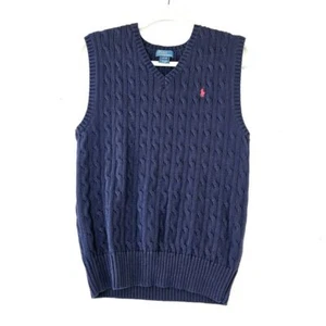 Polo Ralph Lauren Navy Blue Cable Knit Sweater Vest Classic Preppy Boys L/14-16 - Picture 1 of 12