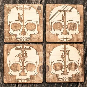 Lineman Skulls Coaster Set of 4 Raw Wood - Bild 1 von 1