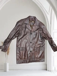 The Leather Ranch brauner Ledermantel Herren XL 36" lang, Knopfleiste, Vintage - Bild 1 von 6