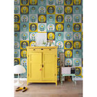 Retro Floral Non-Woven Wallpaper Yellow And Blue Wall Mural Wall Covering