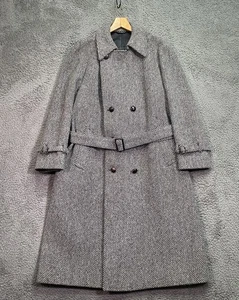Vintage Wool Tweed Double-Breasted Overcoat Womens XL Black White Belted USA - Picture 1 of 22