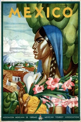 Póster de viaje a México 1940 Alfonso X. Peña Art Deco impresión de arte de pared retro Foto 1 de 4