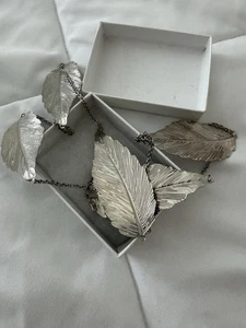 Vintage Silver Plate Large Scale Leaf Necklace 15” - Picture 1 of 7