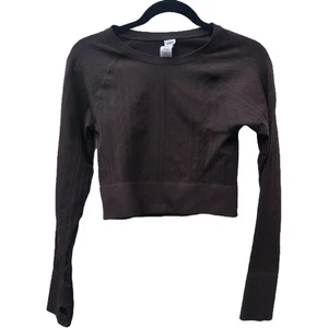 Joy Lab XL dunkelbraunes Langarm Cropped Top nahtlos Zopfmuster Kompression - Bild 1 von 9
