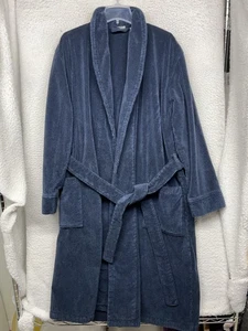 L.L.Bean Bademantel Herren Large dunkelblau Bio Baumwolle Frottee Schalkragen Gürtel - Bild 1 von 10