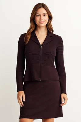 Giorgio Armani 纹理针织外套夹克和裙子套装意大利尺寸 44 US 8 棕色 — 第 1/4 张图片