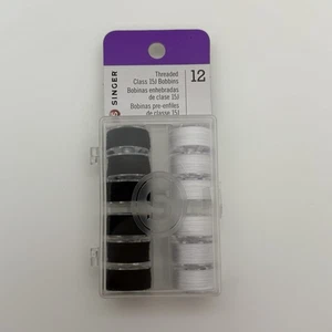 Nuevas bobinas Singer Threaded clase 15J paquete de 12 negro/blanco 50yds/bobina - Imagen 1 de 3
