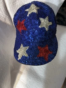 SEQUIN PATRIOTIC BASEBALL HAT ADJUSTABLE - Picture 1 of 5