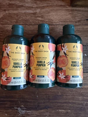 THE BODY SHOP CREMA DE DUCHA VAINILLA CALABAZA NORMAL/SECA VEGANA 8,4 OZ. LOTE DE (3) Foto 1 de 4