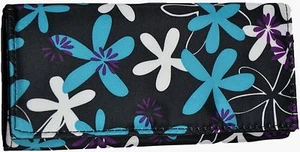 Portemonnaie Geldbörse Geldbeutel Brieftasche Damen Blumen Blüten schwarz blau - Bild 1 von 5