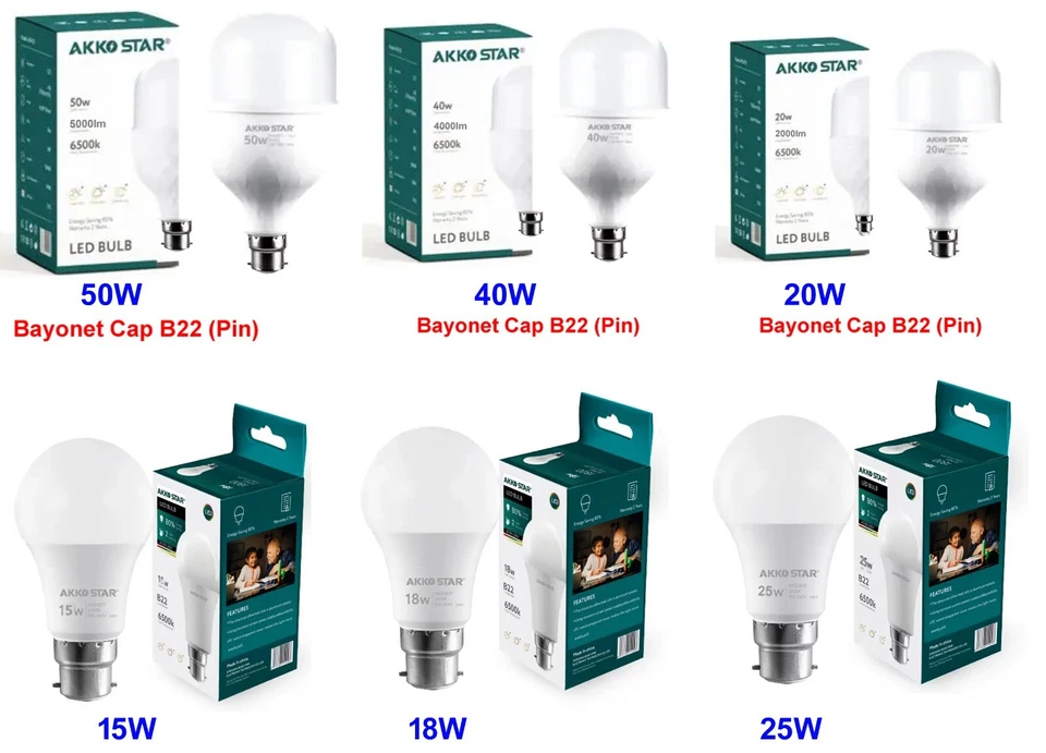 LIGHT BULB B22 Bayonet Cap Pin ENERGY SAVER LED 15W 18W 20W 40W  50W Lamp White - Image 1 of 4