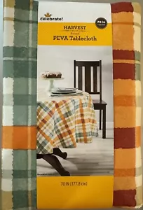 Way to Celebrate Harvest Plaid Peva tablecloth 70" round New - Picture 1 of 3