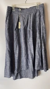 Max Studio High Low Midi Skirt Blue Linen Rayon Women's Size Large NWT - Picture 1 of 9