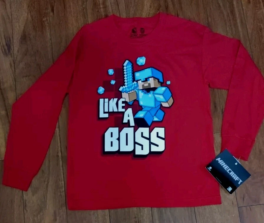 Camisa Jinx Minecraft Like A Boss Steve Roja Manga Larga Juvenil Mediana Nueva con Etiquetas Foto 1 de 4