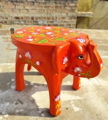 Wood Handmade Wooden Elephant Stool – Hand-Painted Indian Art Decor | Home Art - Image 1 of 4