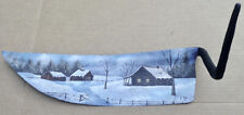 Antique Wide Scythe Blade w Hand-Painted Farmstead in Winter Scene Country Decor