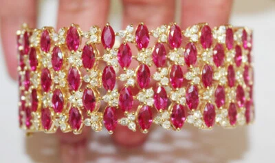 9.88ct Natural Round Diamond 14KBIS Hallmarked Yellow Gold Ruby Wedding Bracelet - Image 1 of 4
