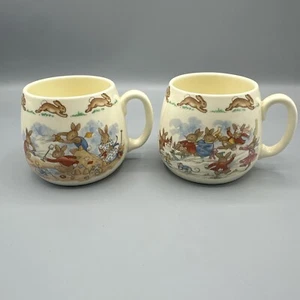 Set Of 2 Bunnykins Rabbits Mug Royal Doulton One Handle Cup Vintage - Picture 1 of 16