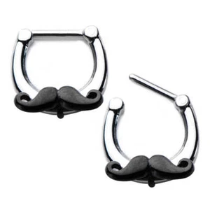Surgical Steel Septum Clicker Ring 16 Gauge With Black Mustache - Picture 1 of 1
