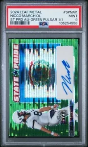 PSA 9 2024 Leaf Metal Football NICCO MARCHIOL Green Pulsar 1/1 WV Mountineers - Picture 1 of 3