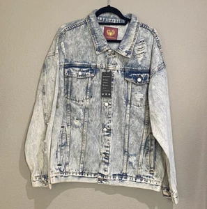 Urban Society mens embroidered denim street wear jean jacket sz XL Floral Bloom - Picture 1 of 12