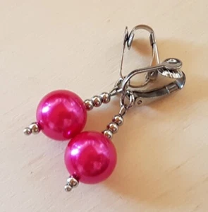 OHRCLIPS CLIPS EDELSTAHL 12 mm MUSCHELKERNPERLEN FUCHSIA - Bild 1 von 2