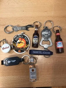 Lot of 9 Beer Bottle Keychain Church Key Openers Grolsch Budweiser Goose Sam Ada - Picture 1 of 6