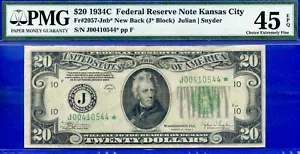 1934C $20 Federal Reserve Note PMG 45EPQ total 6 known new back star Fr 2057-J* - Picture 1 of 3