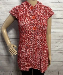Vintage Hooded Cardigan Sweater Wool Blend Small Medium Red Speckled Cap Sleeve - Bild 1 von 15