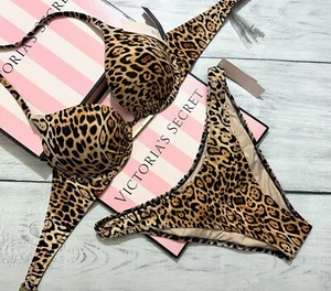Victorias Secret Swim Bombshell Push Up Top Bikini Set Brazilian Leopard - Picture 1 of 4