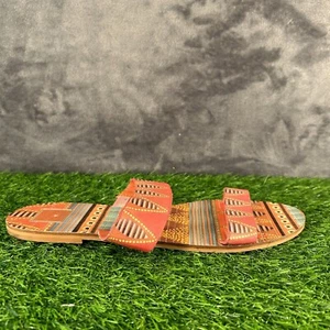 Dolce Vita Sandals Womens 10 Red Brown Two Strap Slip On Aztec Bohemian Slides - Picture 1 of 9