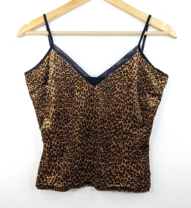 Vintage 90s Women Brown Black leopard Animal Print Velvet Camisole Tank Top Sz S - Picture 1 of 5