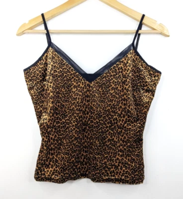Camiseta sin mangas vintage de terciopelo con estampado animal de leopardo negro marrón años 90 para mujer talla S Foto 1 de 4