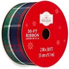 1 roll Blue green red plaid / tartan wired edge ribbon 2 in  x 30ft wreath craft