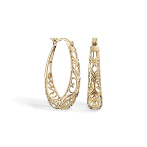 Gold Plated Hoop Dangle Earrings Fashion Jewelry For Women 18mm Medium Size - Picture 1 of 4