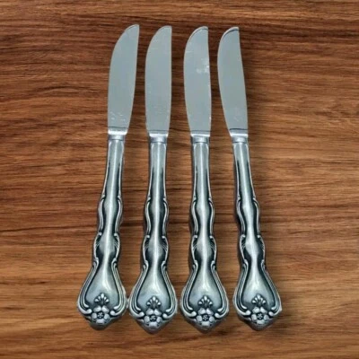 Conjunto de 4 facas de jantar Noritake SYLVIA cabo de cetim inoxidável talheres Japão  - Imagem 1 de 4