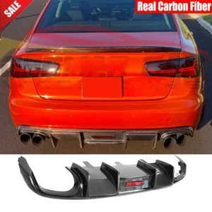 For Audi A6 S6 C7 Sline 2012-16 Real Carbon Rear Bumper Diffuser Lip W/LED Light - Picture 1 of 13
