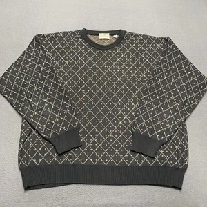 Vintage Pronto Uomo Sweater Mens XL Black Argyle Knit Pullover Italy Preppy 90s - Picture 1 of 8