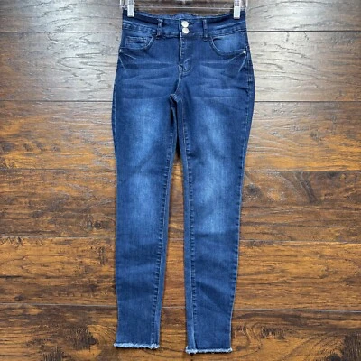 Hot Kiss Women's Distressed Skinny Jeans - Mid Rise Raw Hem Size 3 Juniors - Image 1 of 4