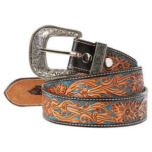 Cintura western in pelle stile western country stelle e strisce "WG-304" marrone - Foto 1 di 2