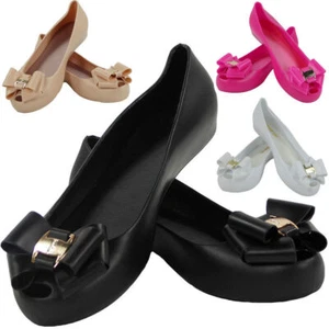 DAMEN FLACHE PEEPTOE BÜRO GELEE SCHLEIFE SLIPPERSCHUHE BALLERINA PUMPS 3 BIS 8 - Bild 1 von 8