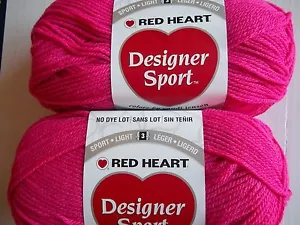 Red Heart Designer Sport yarn, Girlie Pink, lot of 2 (279 yds each) - Picture 1 of 2