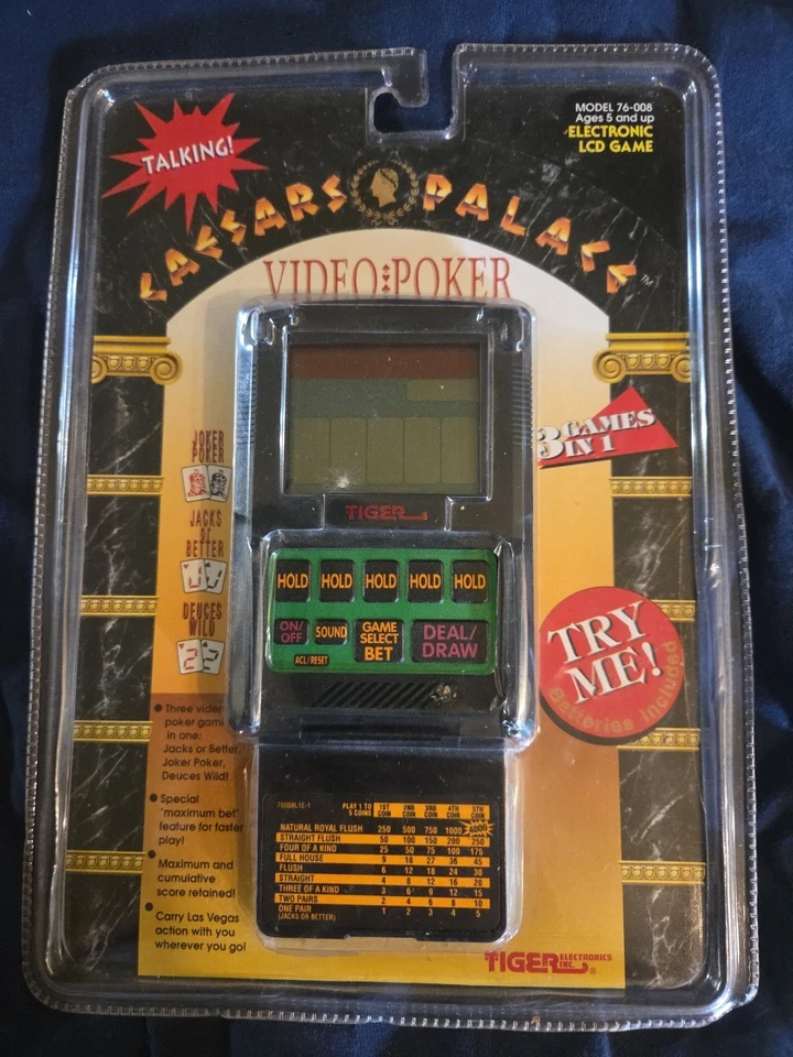 Vintage Tiger Electronic 1994 Caesars Palace Video Poker Handheld Game 76-008