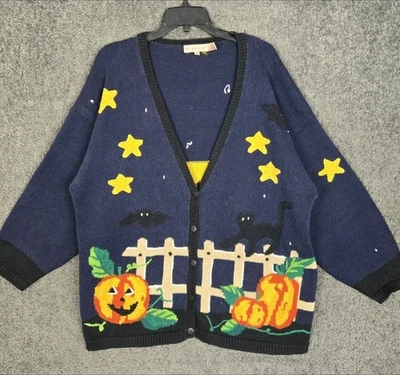 Винтажный Lauren Hansen Хэллоуин кардиган свитер женщин 3XL тыквы призрак BOO - Изображение 1 из 4